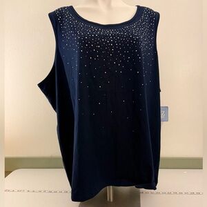 Liz & Me Navy Embellished Tank Top